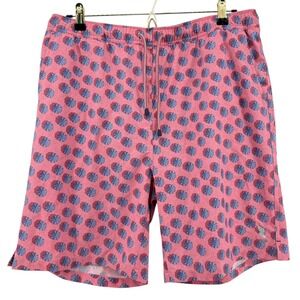 Peter Millar Ocean City Seaside Mens Pink Umbrella Print Swim Trunks Size L